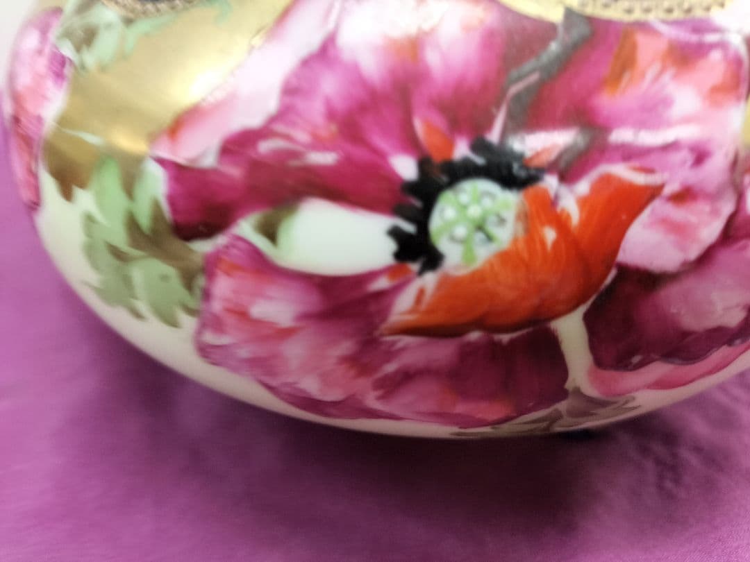 オールドニッポン　アールヌーボ様式金盛り上　三足付飾鉢1900年頃輸出　里帰り品