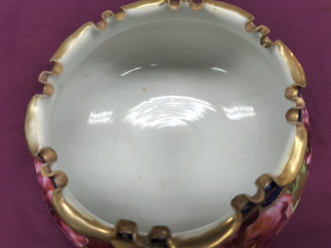 オールドニッポン　アールヌーボ様式金盛り上　三足付飾鉢1900年頃輸出　里帰り品