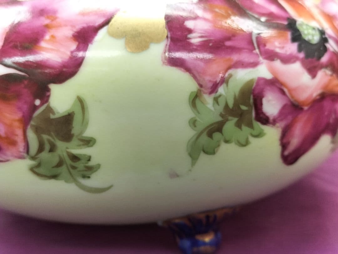 オールドニッポン　アールヌーボ様式金盛り上　三足付飾鉢1900年頃輸出　里帰り品