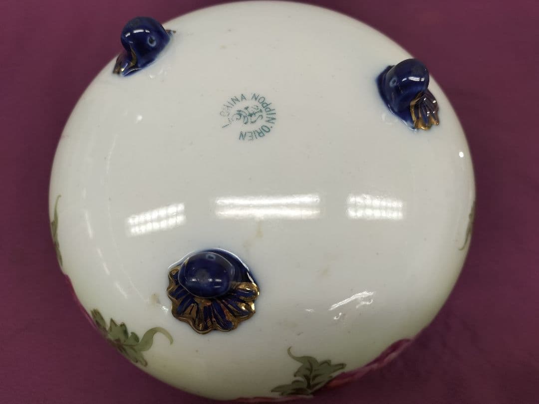 オールドニッポン　アールヌーボ様式金盛り上　三足付飾鉢1900年頃輸出　里帰り品