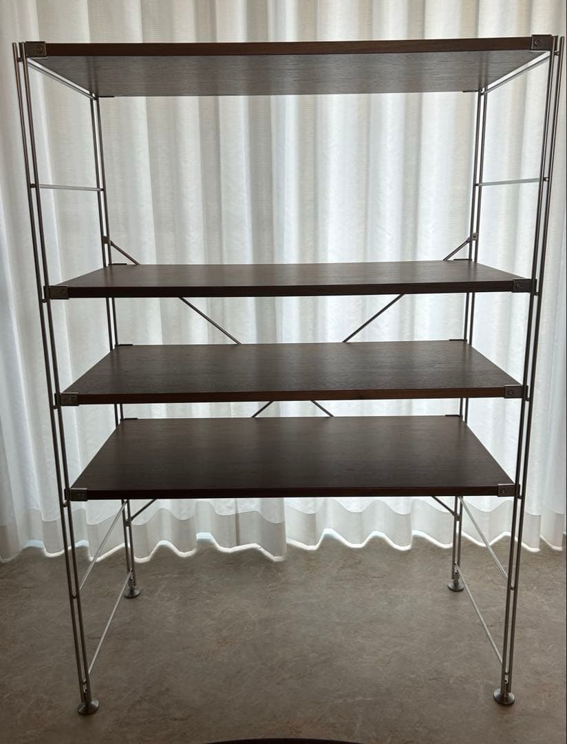 無印　ステンレスユニットシェルフ　ウォールナット材棚セット　ワイド　中