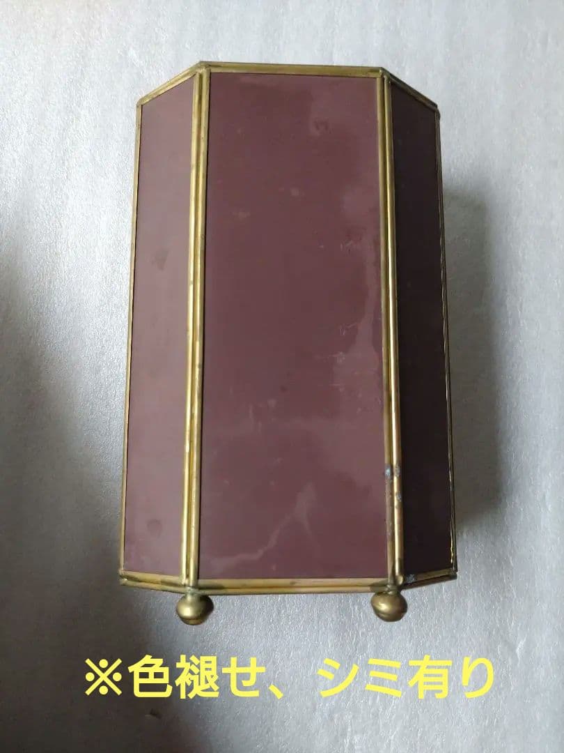 ガラスケース 飾り棚 コレクションケース 3段八角形 真鍮 鏡 アンティーク