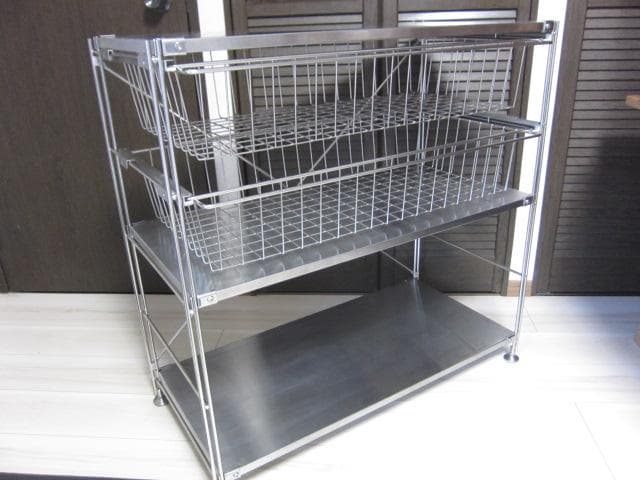 MUJI /無印良品　ステンレスユニットシェルフ3段　ステンレスバスケット×2