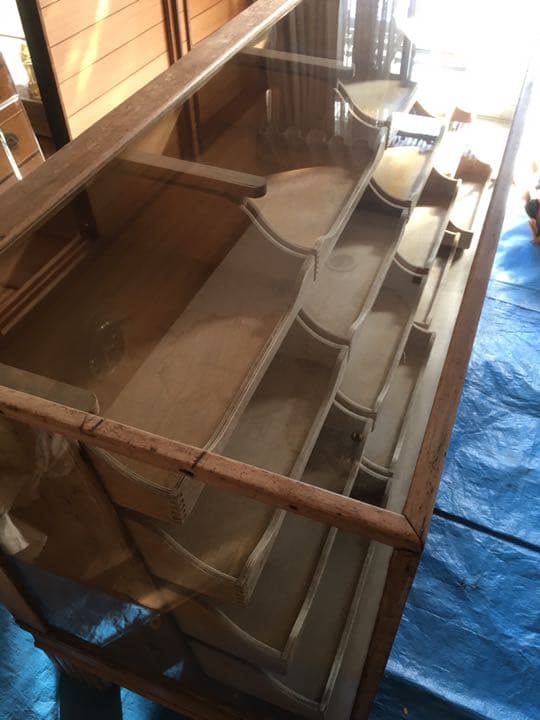 1910's 英国 アンティーク オーク材 シャツケース ガラス キャビネット