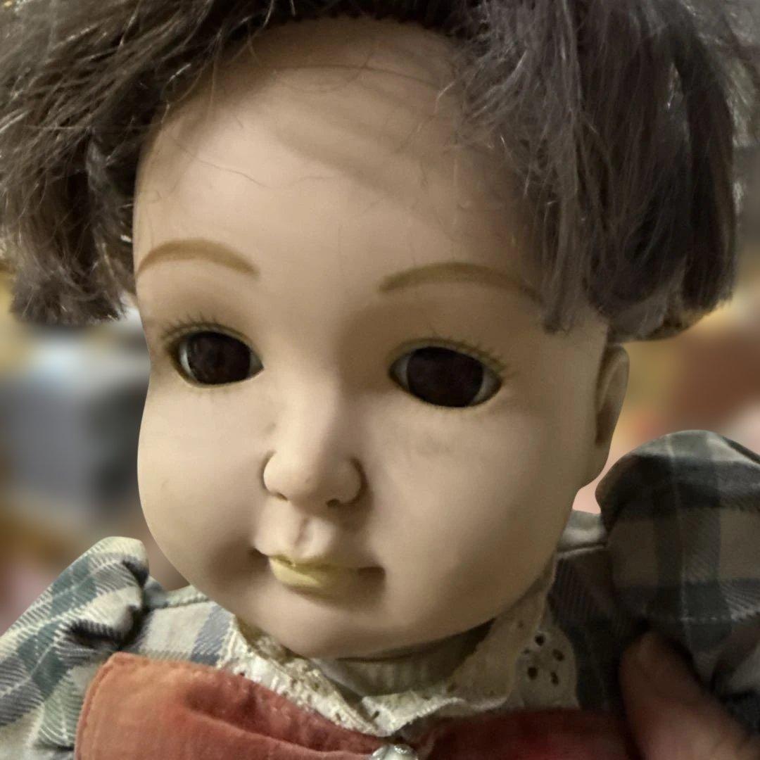 チェック柄ドレスの人形　50c vintage