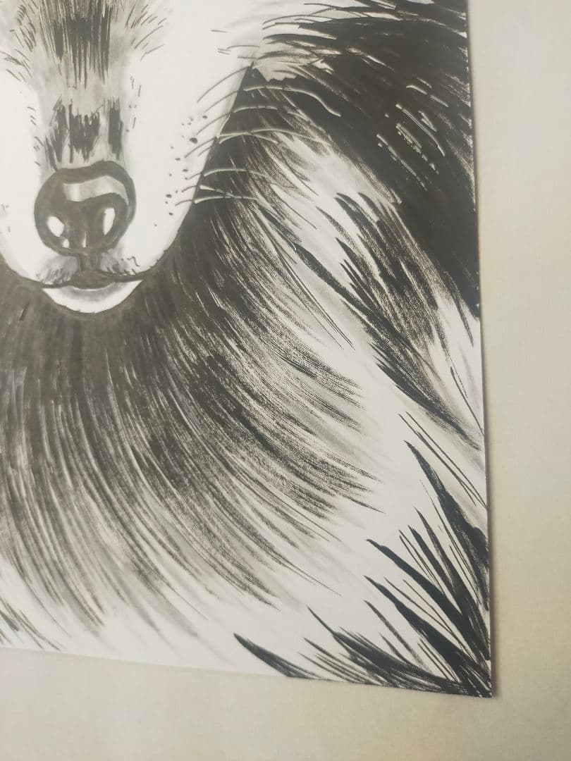 【一点物】狼 原画｜筆ペン×墨｜金の眼と印｜守護狼｜A4 コピック用紙