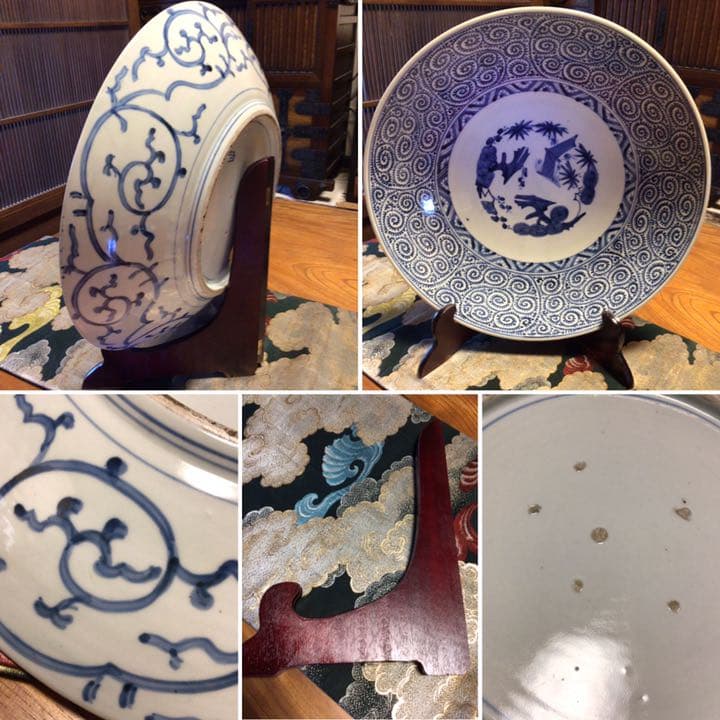 A136 古伊万里　蛸唐草紋様　大皿　1尺3寸　1枚　（皿立て付き）