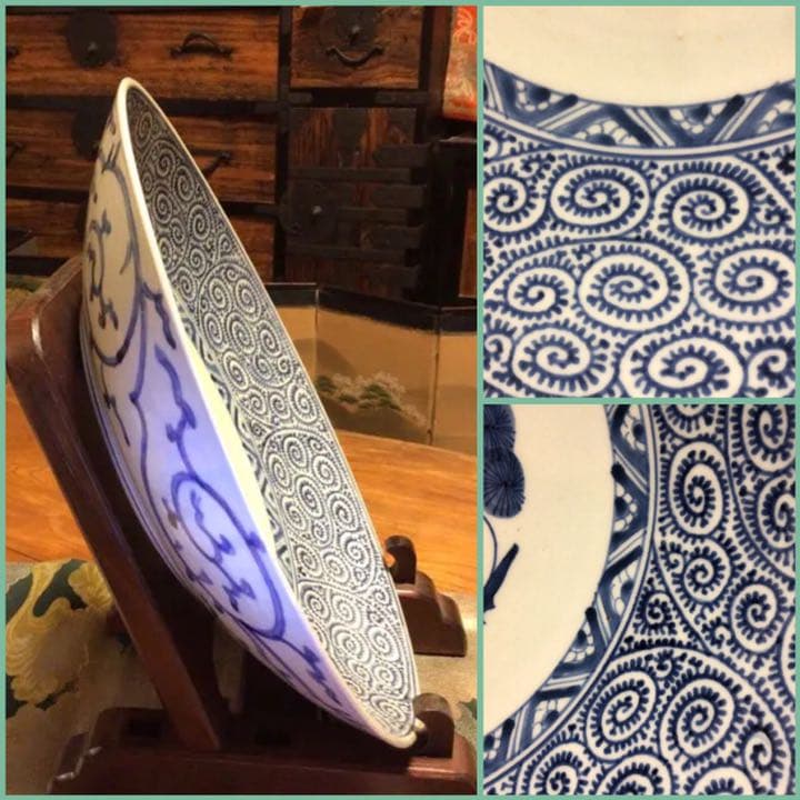 A136 古伊万里　蛸唐草紋様　大皿　1尺3寸　1枚　（皿立て付き）