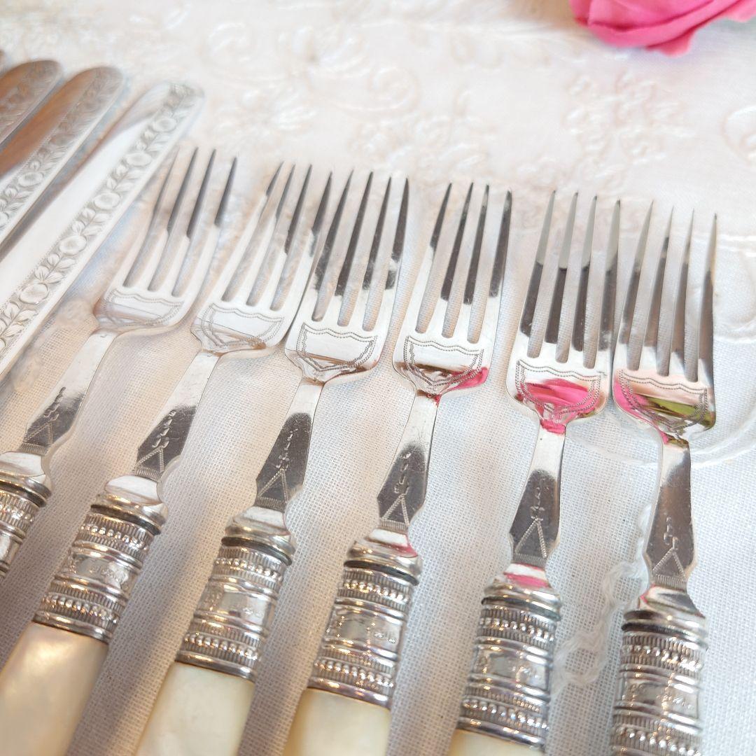 白蝶貝　カトラリーセット　純銀　マザーオブパール　ナイフ　フォーク　アンティーク