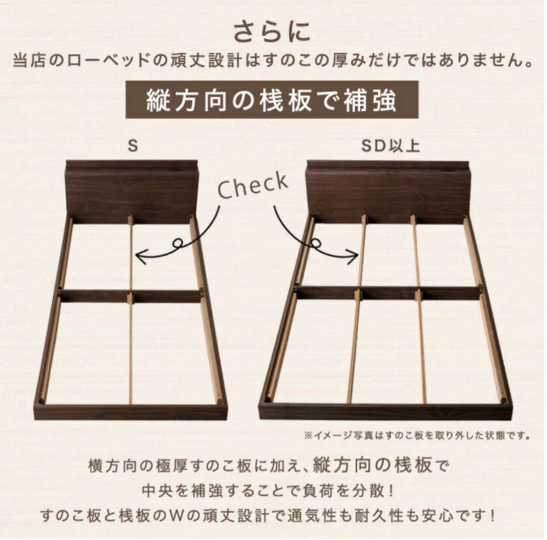 【未組立・未使用】 USB・2コンセント＆スマホスタンド付 ローベッド フレーム