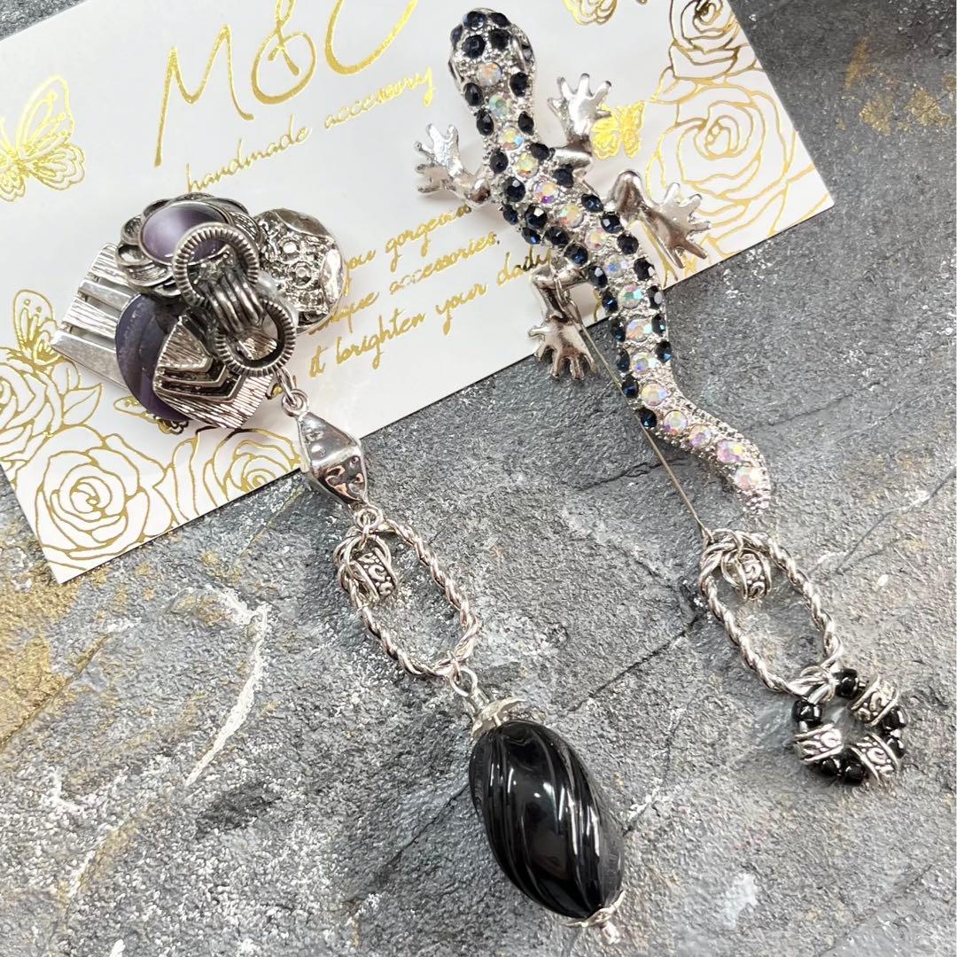 137 ジッパー︎クロス︎プレートのMIXカラー ピアスorイヤリング 137