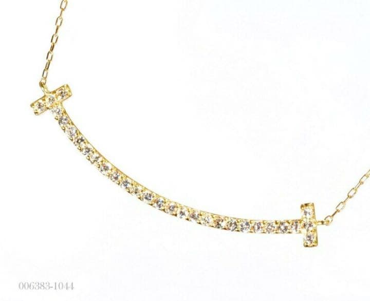 天然石 ダイヤモンド ネックレス 18金 Tスマイル 18K