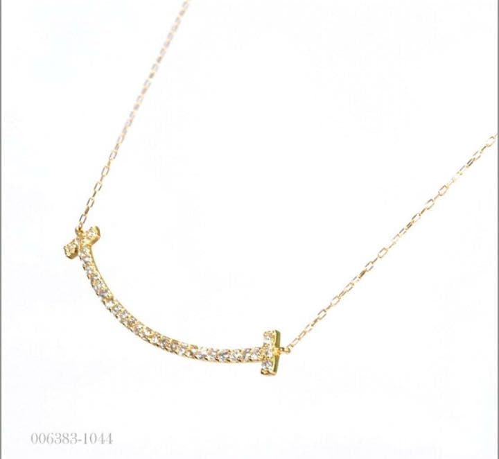 天然石 ダイヤモンド ネックレス 18金 Tスマイル 18K