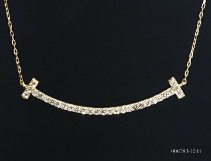 天然石 ダイヤモンド ネックレス 18金 Tスマイル 18K