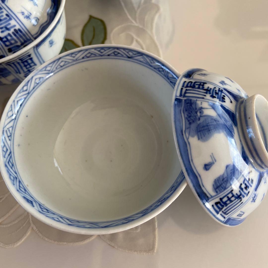 アンティーク　伊万里焼　蓋付き茶碗　5客