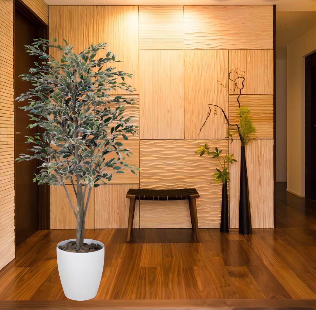 光触媒　人工観葉植物　フェイクグリーン　ベンジャミンツリー斑入リ 1.6m