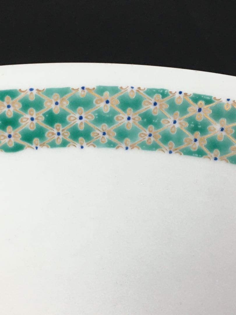 S334九谷焼 極彩色富士小紋様 飾皿 大皿 四代 上出喜山作 共箱