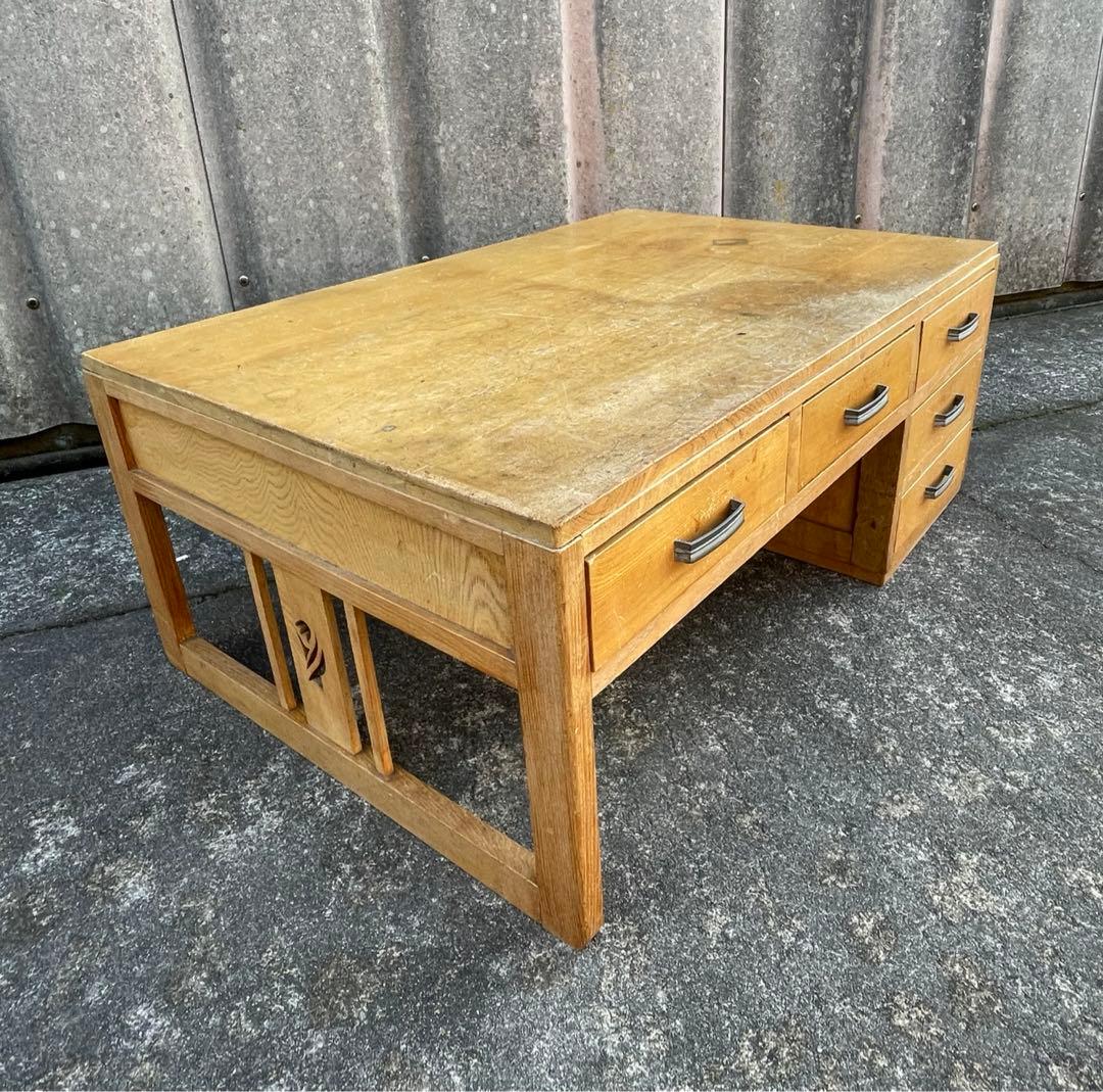 ビンテージ/当時物/無垢材/文机/机/書斎机/作業台/テーブル/透かし彫り/14