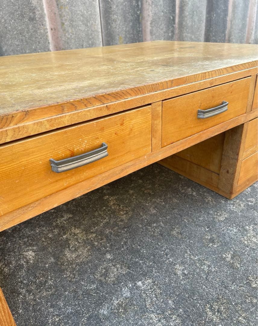 ビンテージ/当時物/無垢材/文机/机/書斎机/作業台/テーブル/透かし彫り/14