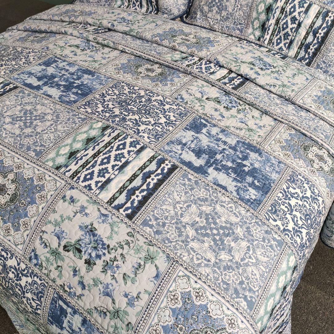 キルトベッドカバー3点セット綿マルチカバー キルティング QHC