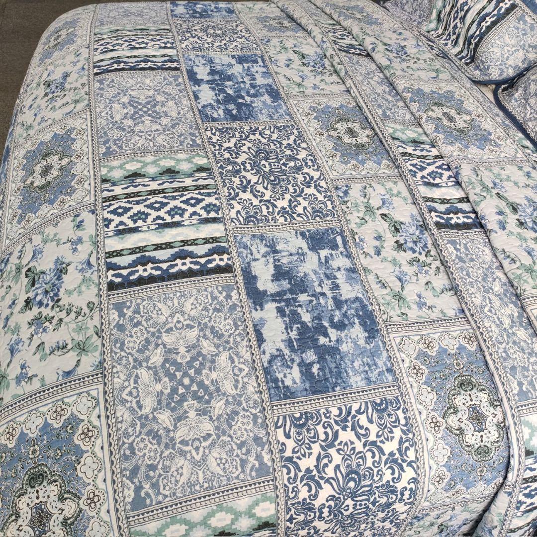 キルトベッドカバー3点セット綿マルチカバー キルティング QHC