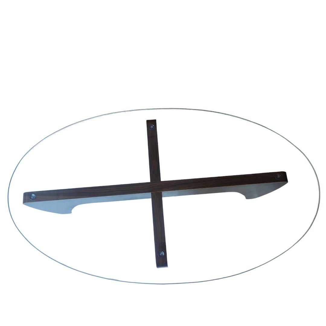 北欧 木製 2way ガラステーブル 楕円形