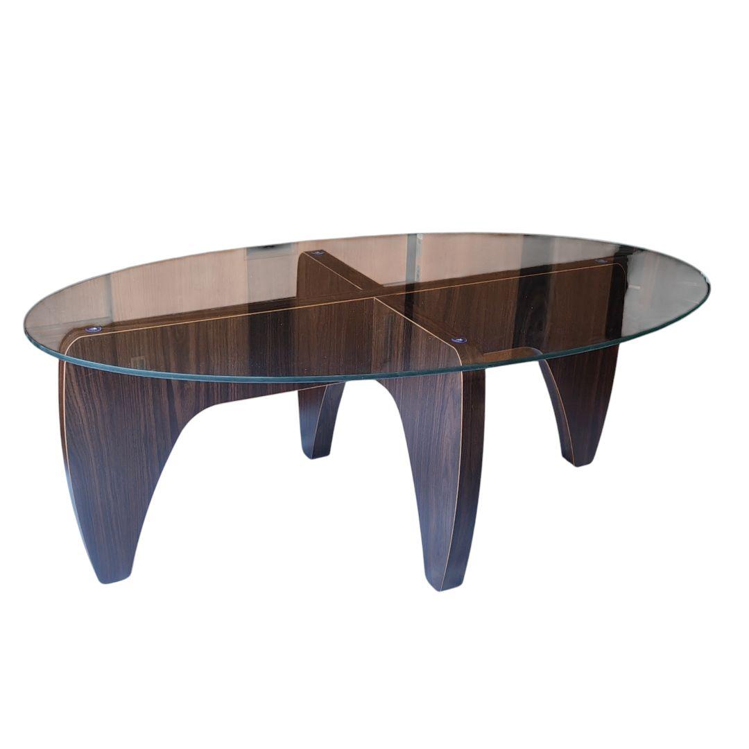 北欧 木製 2way ガラステーブル 楕円形