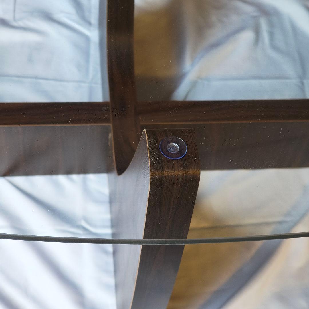 北欧 木製 2way ガラステーブル 楕円形