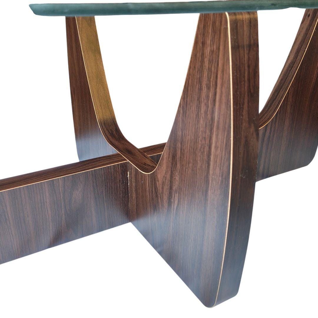 北欧 木製 2way ガラステーブル 楕円形