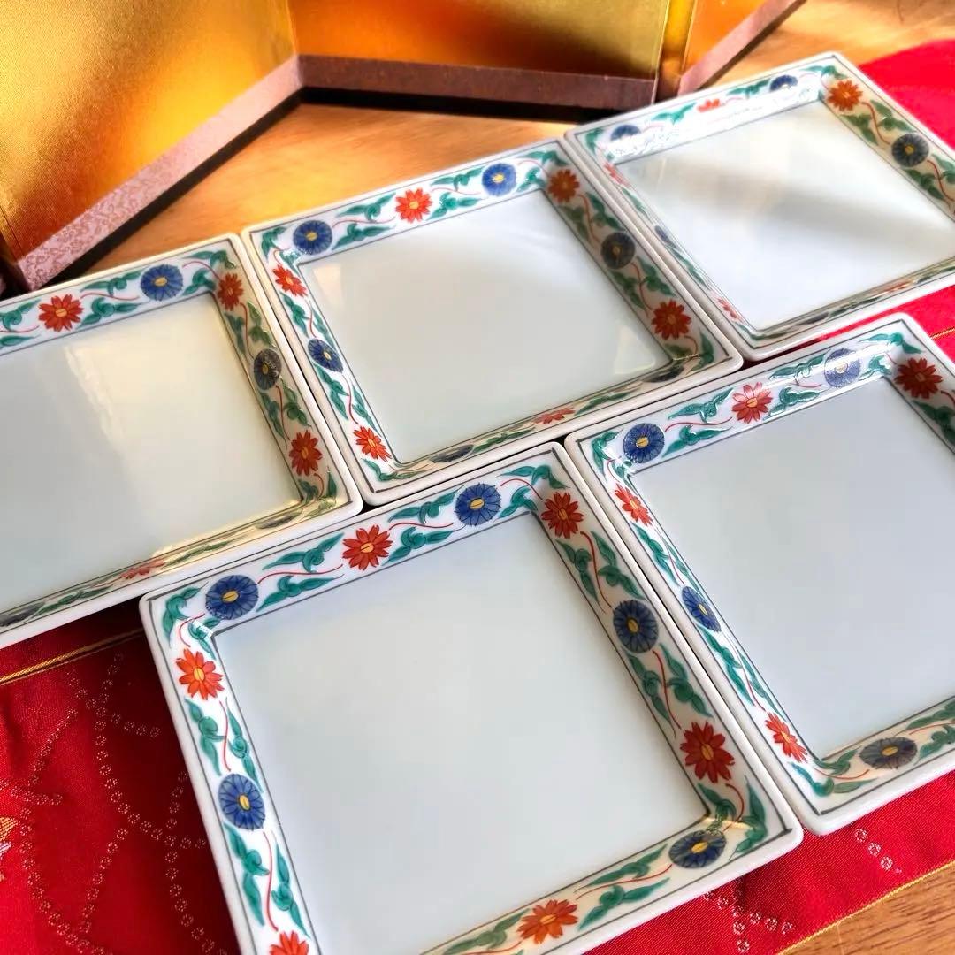 未使用品】有田焼 翔山窯 花絵角平皿5客セット 色絵 取り皿 - メルカリ