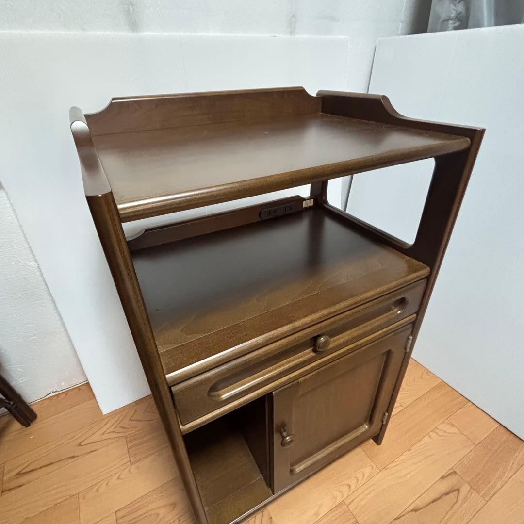 Karimoku カリモク 木製 電話台、FAX台　飾り棚 収納　レンジ台