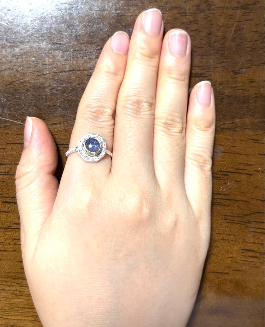 ブルースターサファイア手彫りシルバーリング
