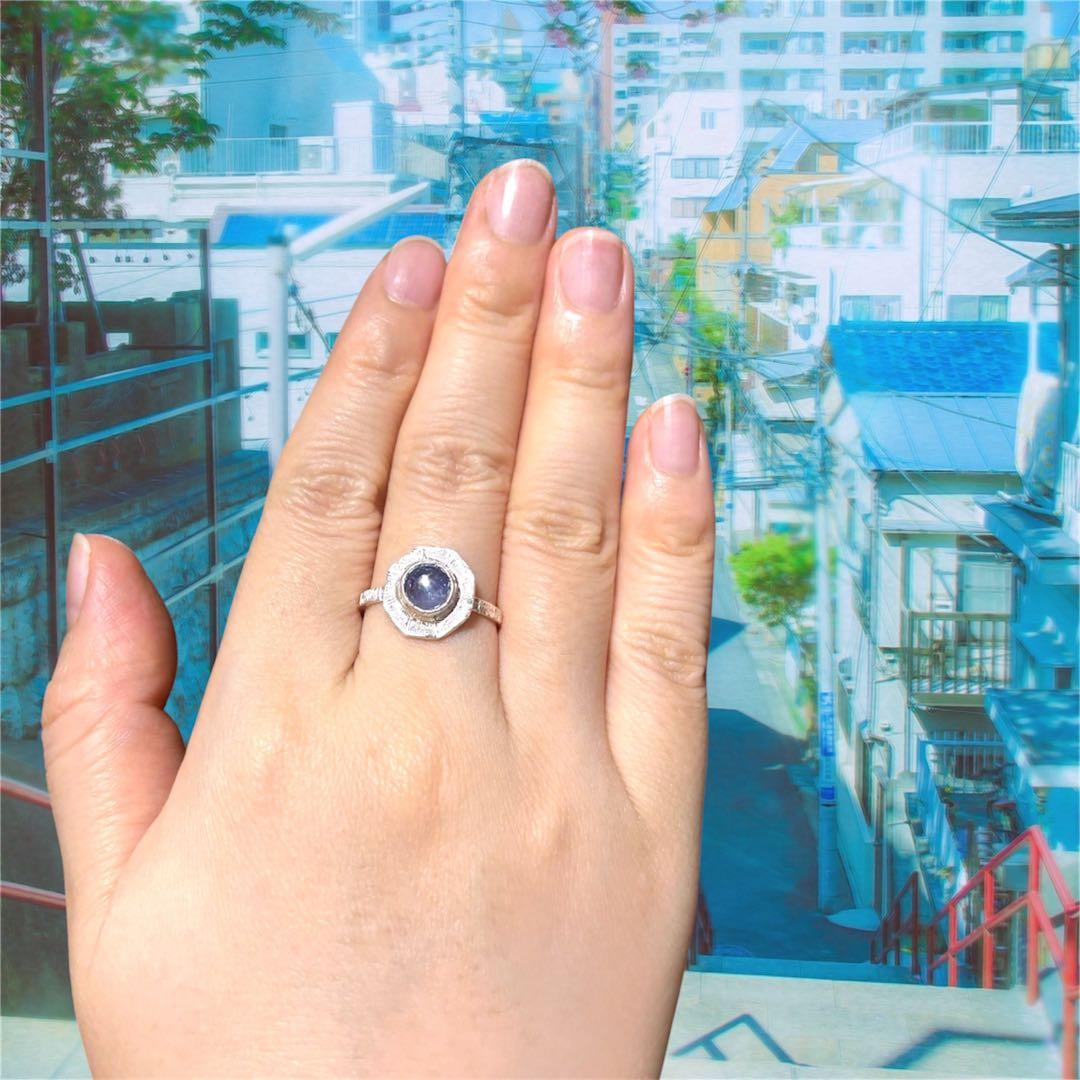 ブルースターサファイア手彫りシルバーリング