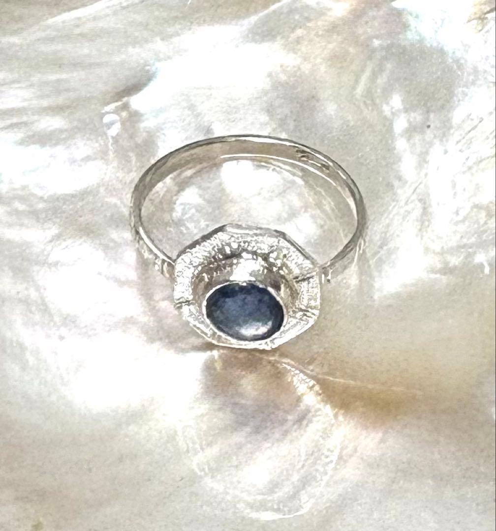 ブルースターサファイア手彫りシルバーリング