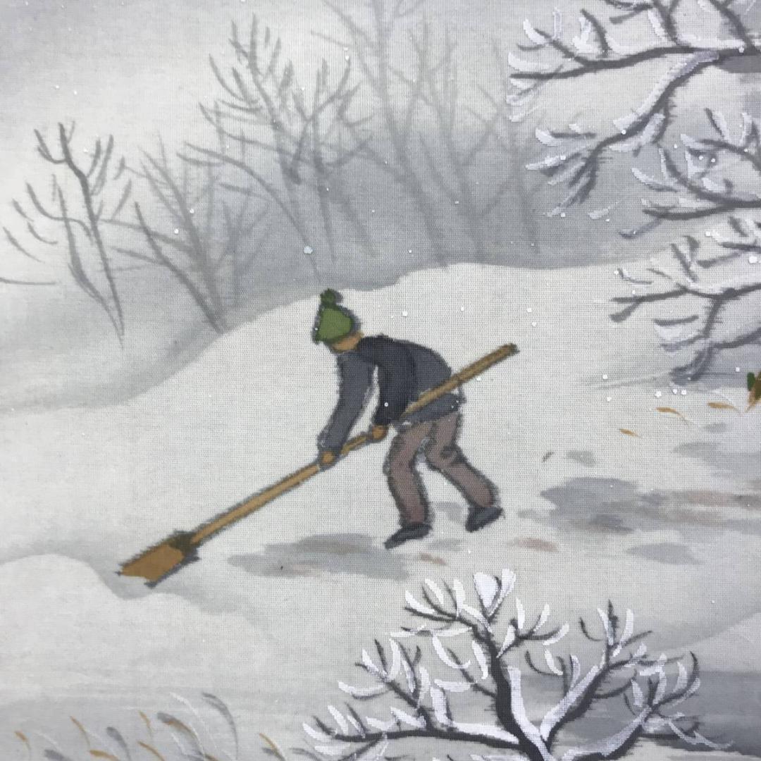 春光/雪景田家図/山水図/雪景山水図/掛軸/名家伝来/AD-952