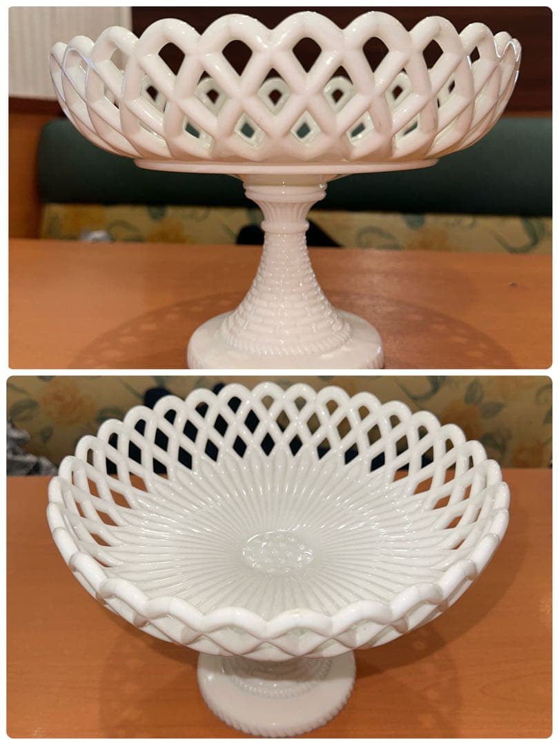 1880年代 チャリナー・テイラー社 アンティークミルクガラスコンポート 激レア