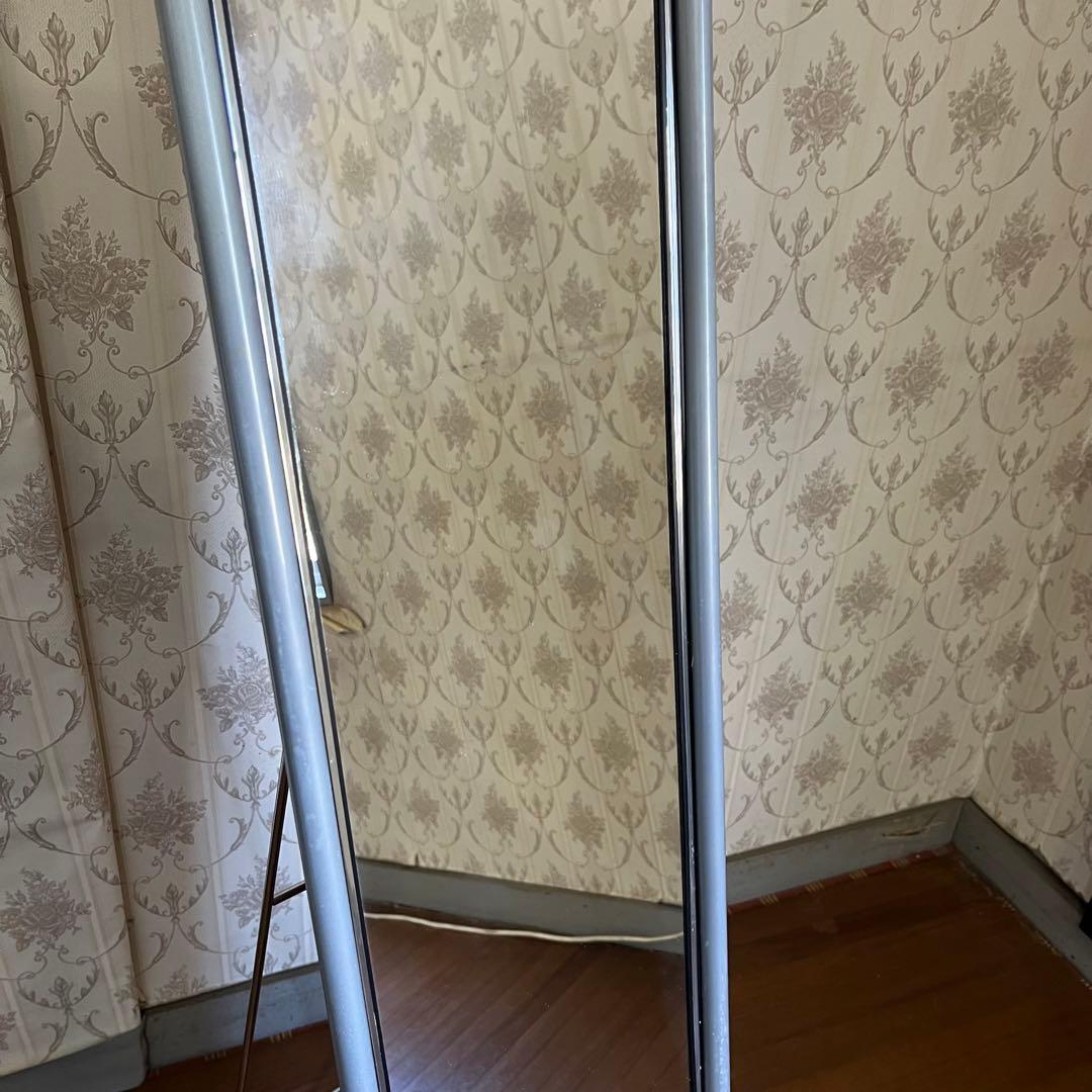 【インダストリアル】アルミフレーム アイアン スタンドミラー 全身鏡 シルバー