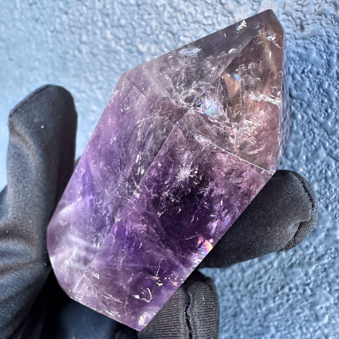 虹入り水晶☆レインボー☆アメトリン 六角柱 パワーストーン天然石 原石A1391