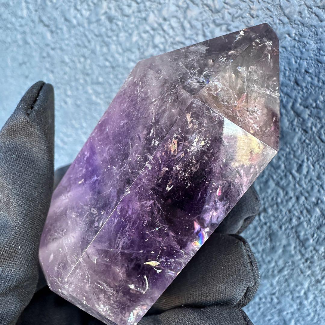 虹入り水晶☆レインボー☆アメトリン 六角柱 パワーストーン天然石 原石A1391