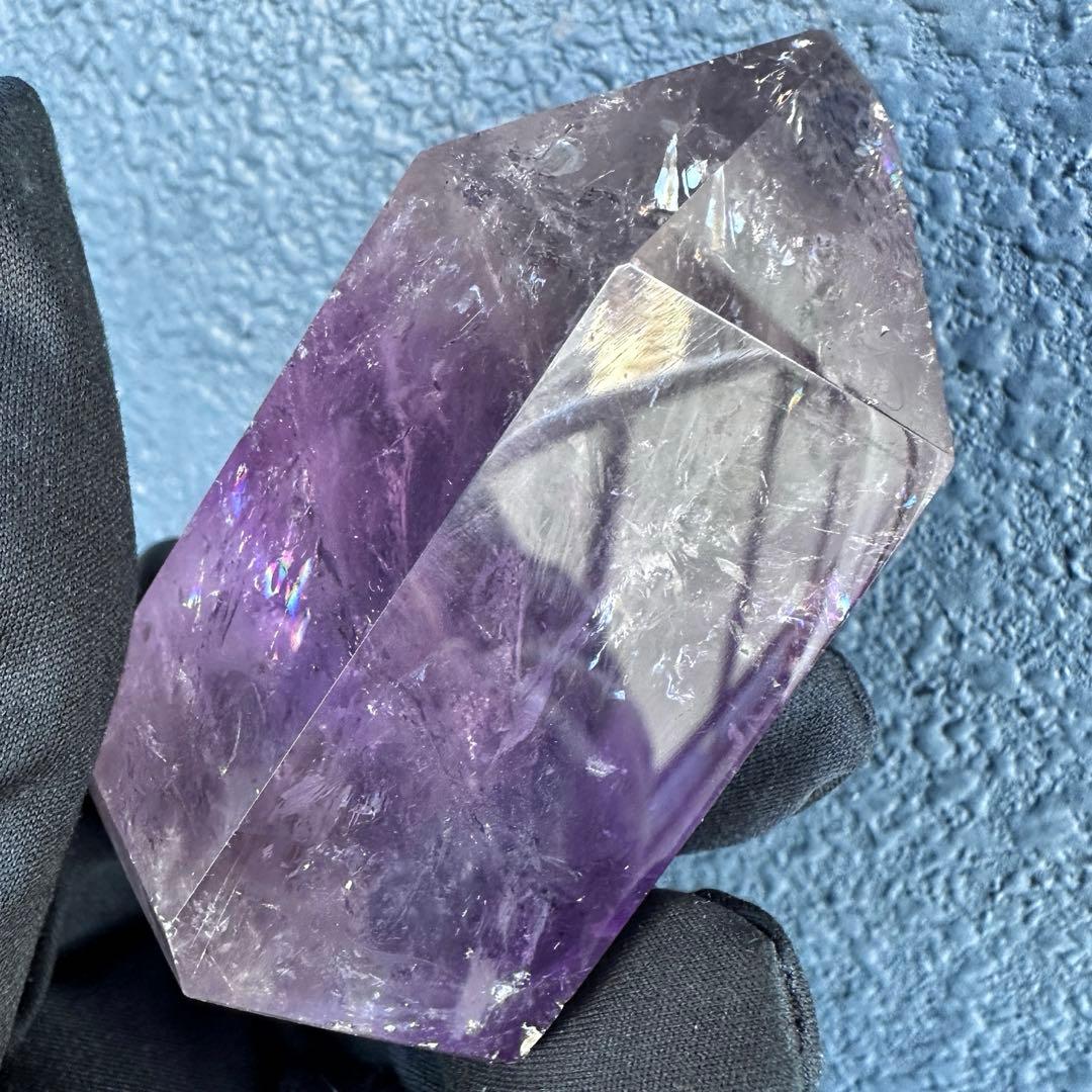 虹入り水晶☆レインボー☆アメトリン 六角柱 パワーストーン天然石 原石A1391