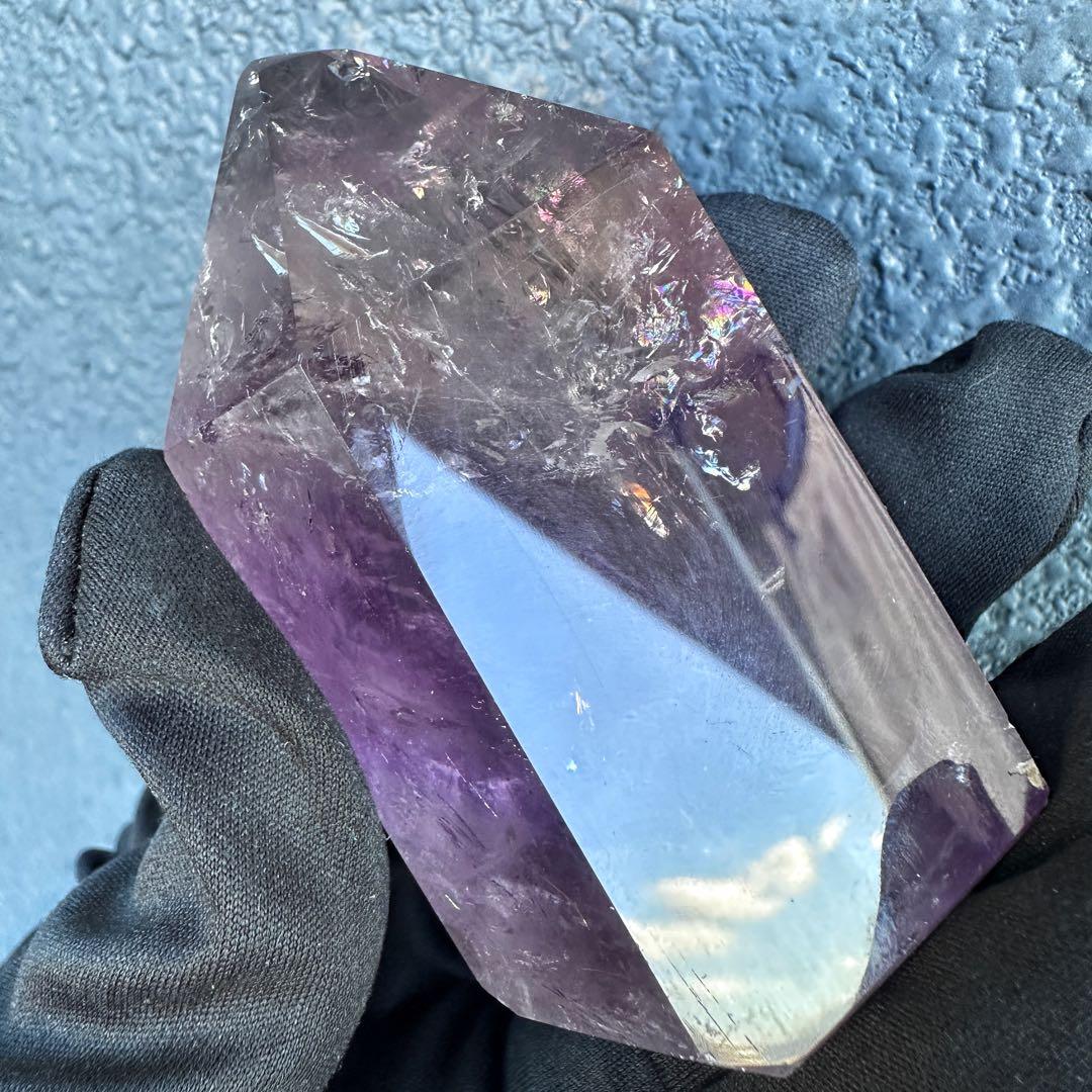 虹入り水晶☆レインボー☆アメトリン 六角柱 パワーストーン天然石 原石A1391