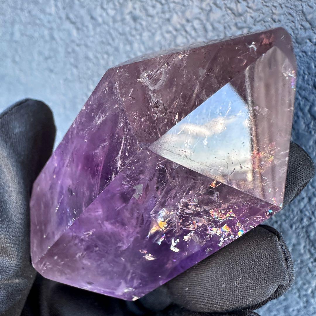 虹入り水晶☆レインボー☆アメトリン 六角柱 パワーストーン天然石 原石A1391