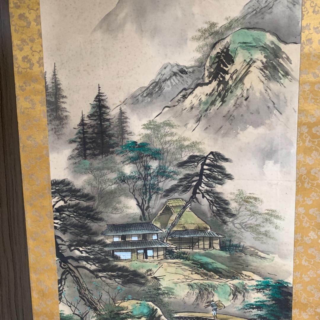 掛け軸 瀧の国　古物　肉筆　絹本