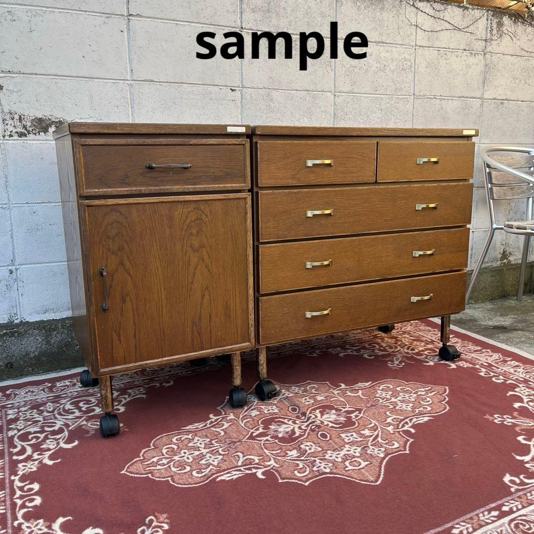 オーク材木製家具◾️パラマウントベッド 脚×キャスター付き チェスト キャビネット