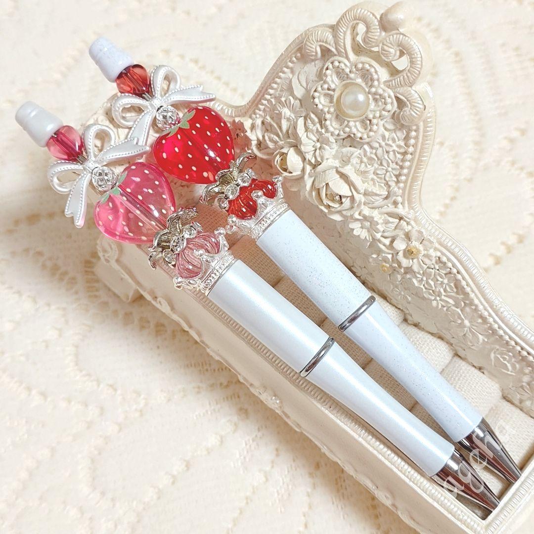sale‼️N4228 カスタムボールペン 2点セット いちごビーズ リボン