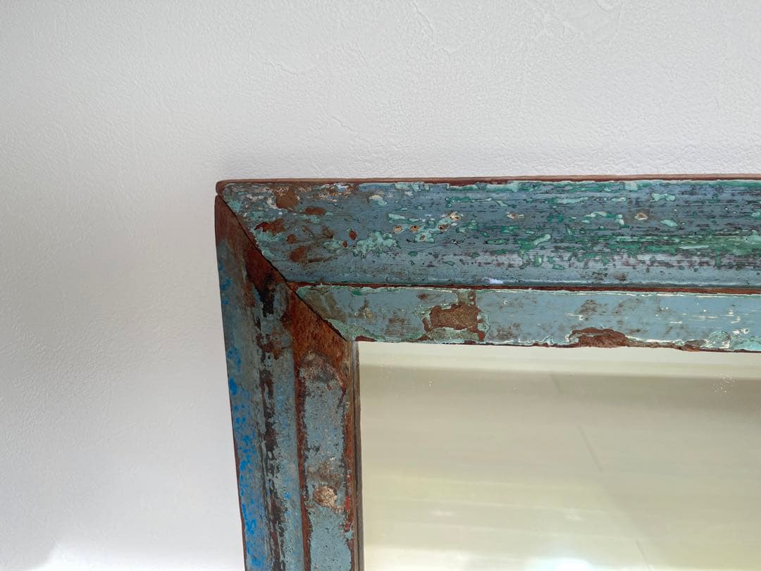 ヴィンテージ アンティークミラー　ブルー