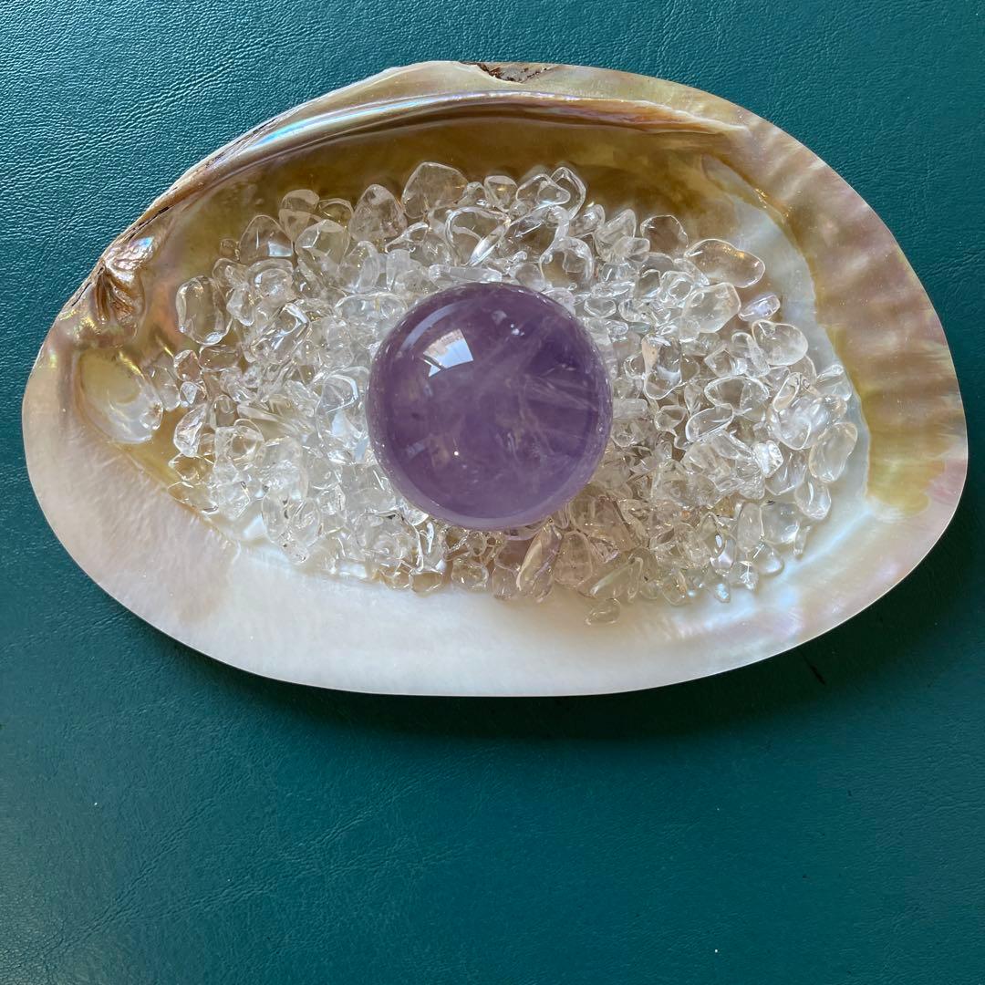 【 ローズクォーツ・アメジスト 】球体2個＋さざれ石・シェルセット