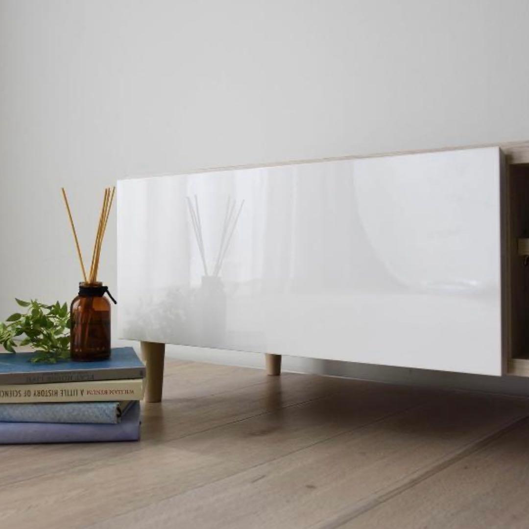 テレビ台 ローボード 50型•55型用 白/オークナチュラル 鏡面仕上