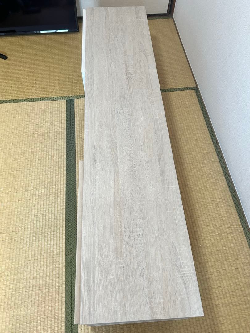 テレビ台 ローボード 50型•55型用 白/オークナチュラル 鏡面仕上