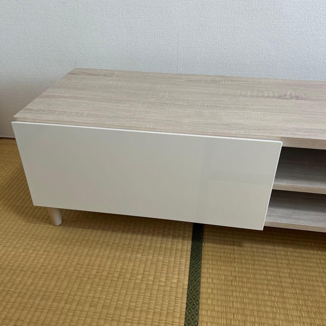 テレビ台 ローボード 50型•55型用 白/オークナチュラル 鏡面仕上